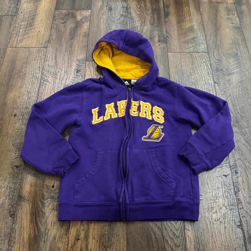 Adidas Los Angeles Lakers Youth Purple Full Zip Hoodie Sweatshirt Size S 8 NBA